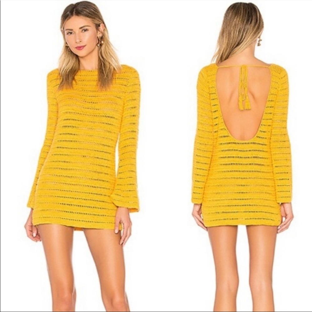 Lovers + Friends Yellow Open Back Sweater Dress
